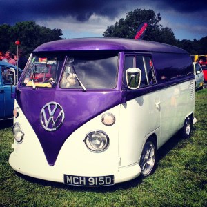 purple and white split screen vw panel van 1966