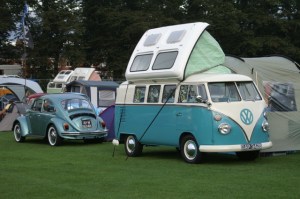 turquoise splitscreen vw camper field of dreams