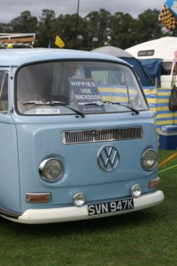 vw bay window blue panel van field of dreams